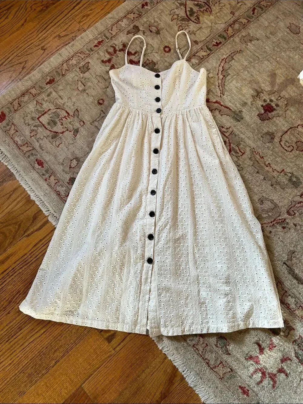 Urban Outfitters Abbey Cream Eyelet Fully Lined Button-Front Midi Dress